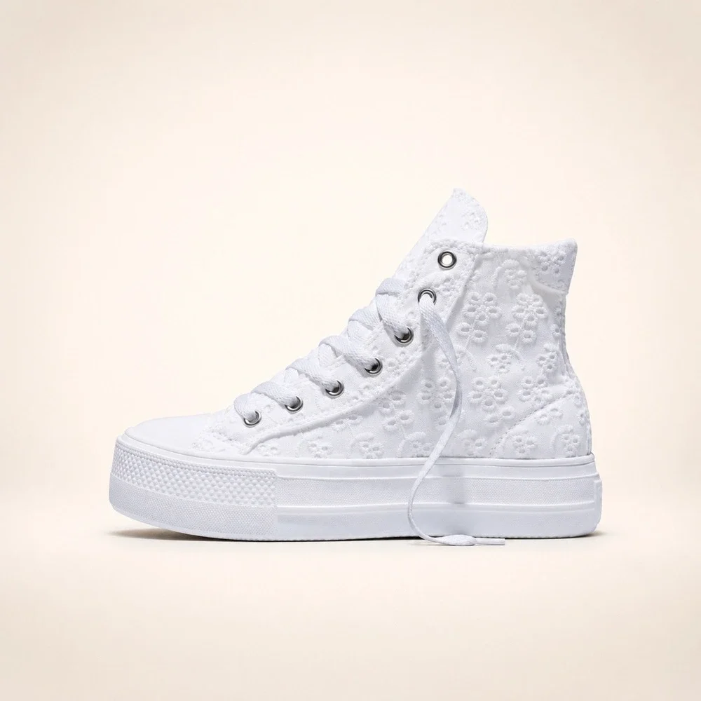 Converse Day One Platform Hi White Eyelet Floral High Top Sneakers Kid 6 NEW